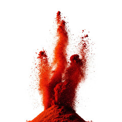 Explosion of red chili powder on transparent background abstract