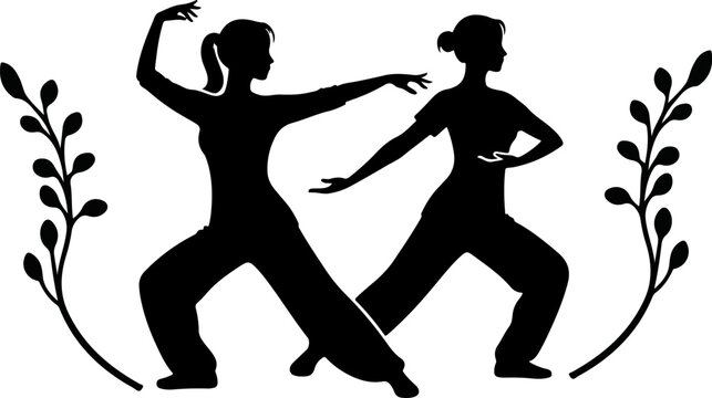 Silhouette couple dancing energetic partner dance movement black vector illustration
