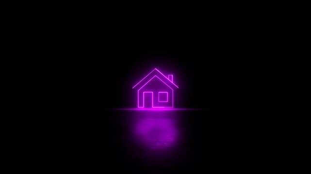 Neon Home and l icon video animation. House sign animation. Web home flat icon for apps and websites. Home icon motion