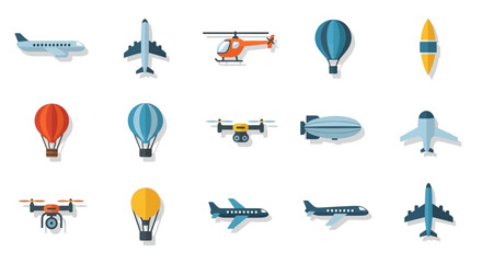 Collection of Various Air Travel Transportation Icons. © killa