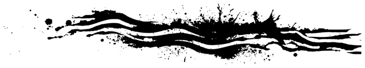 Naklejka premium Dynamic horizontal ink splash with wavy lines and distressed paint splatters