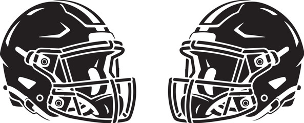 American Football Helmet and Ball Black Silhouette Vector