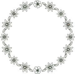Delicate hand drawn daisy flower wreath border element design isolated on white