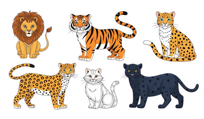 Hand drawn wild cats cartoon vector set © MstNadiya
