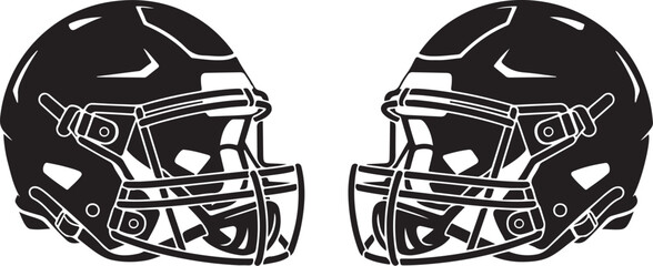 American Football Helmet and Ball Black Silhouette Vector