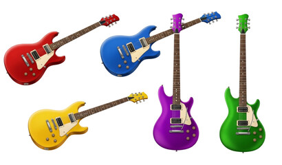 Colorful 3D electric guitars vector illustration set
