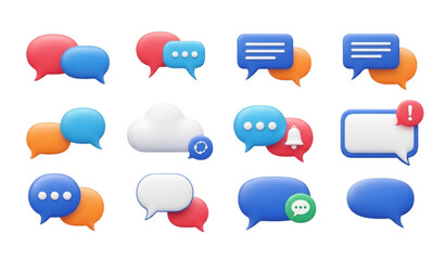 Obraz premium Modern colorful 3D chat bubble vector icon collection