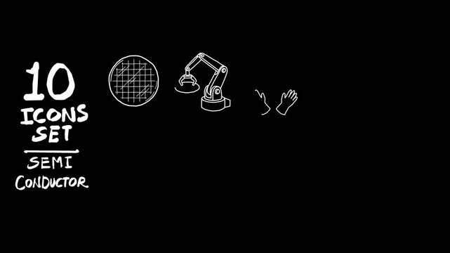 4K Animated Video 10 Semiconductor and Microchip Industry Doodle Icons Set Alpha Transparent