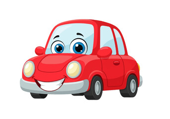 Red Cartoon Car with Smiling Face.