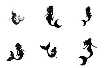 Obraz premium Mermaid Silhouette Collection Elegant Black Silhouettes Vector Illustration