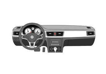 Fototapeta premium Car Dashboard Interior Steering Wheel Controls.