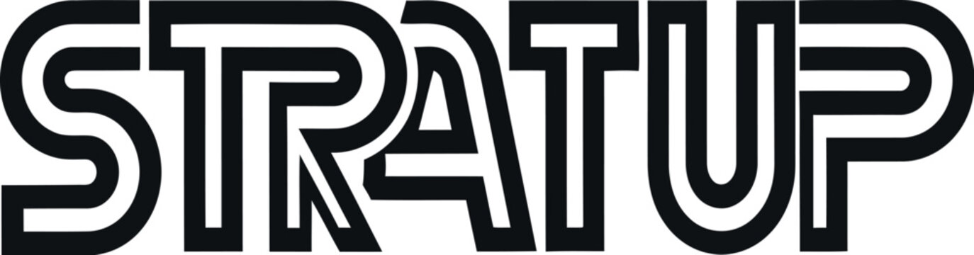 Black and white stylized wordmark logo for a brand named Stratup