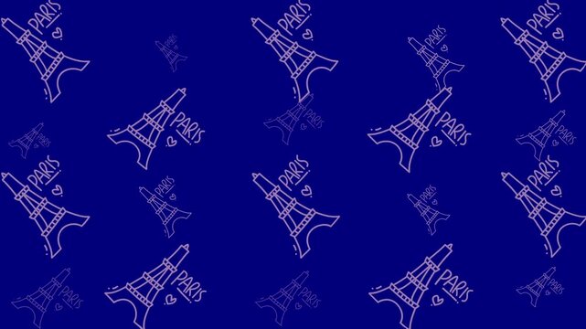 Holiday doodle pattern of the eiffel tower with the word paris evokes festive parisian vibes. Suitable for travelthemed designs and stationery.