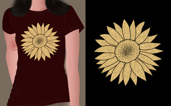 sunflower t shirt print design. print on demand vector illustration nice effect yellow color sunflower t shirt print design for dark color background.