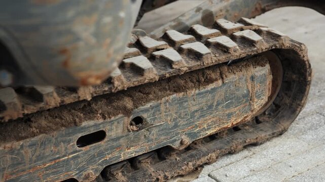 Excavator crawler track close up