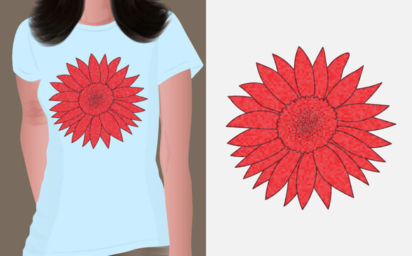 red sunflower t shirt print design. print on demand vector illustration nice effect red color sunflower t shirt print design for light color background.