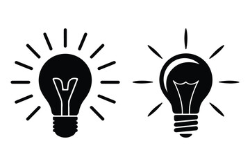 Black light bulbs with rays on white background electricity