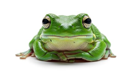 Obraz premium Green frog sitting on white.