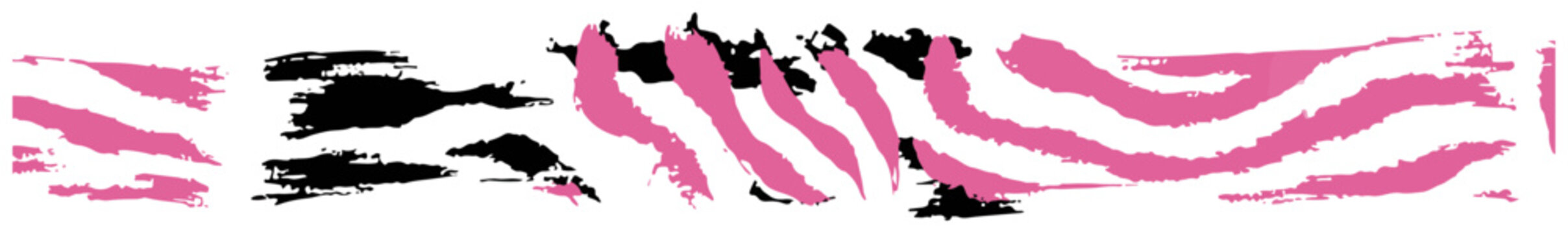Pink and black animal print brush strokes horizontal grunge border