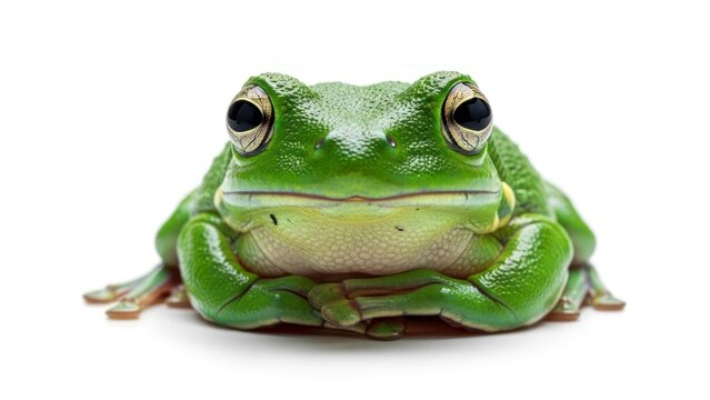 Green frog sitting on white.