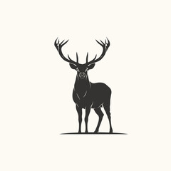 Fototapeta premium Black Deer Silhouette Vector Icon. Majestic stag with large antlers, standing gracefully on a light background, ideal for logo, branding, and graphic design projects.