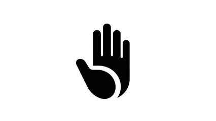 Black hand icon silhouette on white background, stop symbol, open palm gesture