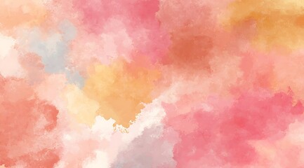 Fototapeta premium A soft abstract watercolor background featuring pastel pink, blush, and warm yellow tones blended in dreamy cloud-like textures.
