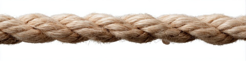 Fototapeta premium Twisted jute rope stretched across white studio background