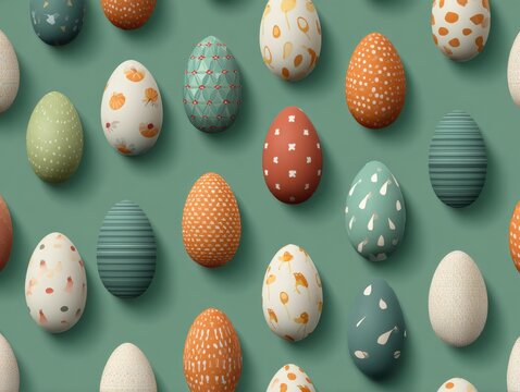 easter egg pattern arrangement isolated on a green background