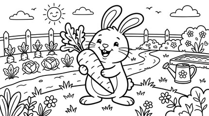 Cute Bunny with Carrot Coloring Page
