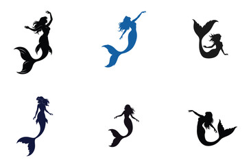 Fototapeta premium Mermaid Silhouette Collection Vector Illustration