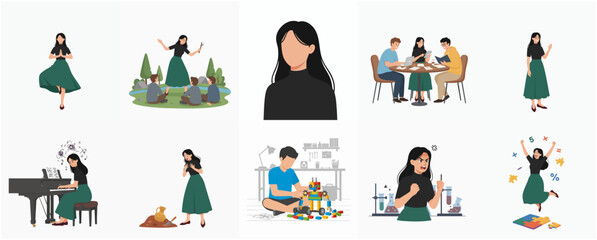 Flat Illustration Set of Woman Doing Various Activities Lifestyle Collection © Mariposa1818