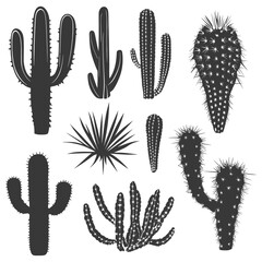 A Collection of Different Cactus Silhouettes