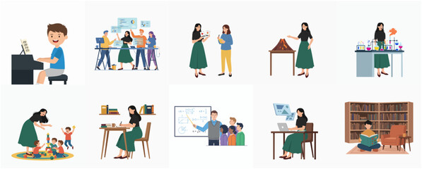 Flat Illustration Various Scene of People Engaging in Different Activities © Mariposa1818