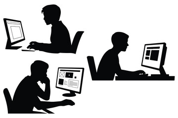 Silhouettes of people working on computers office