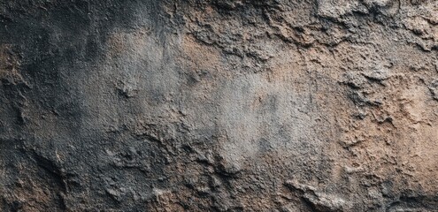 Rough textured surface of an old weathered rock wall with natural patterns and earthy tones.