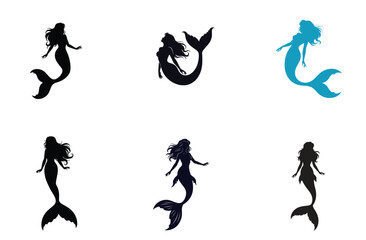 Obraz premium Mermaid Silhouette Collection Vector Illustration
