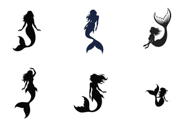 Obraz premium Mermaid Silhouette Collection Vector Illustration