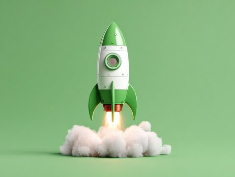 startup concept rocket small isolated on a green background