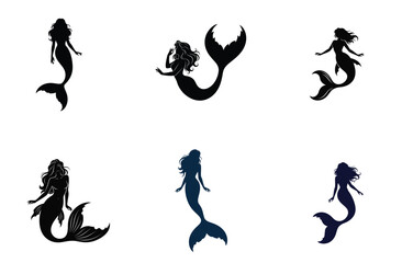 Obraz premium Mermaid Silhouette Set Elegant Mythical Creatures Vector Illustration