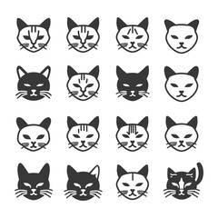 Fototapeta premium A Set of 16 Black and White Cat Face Icons