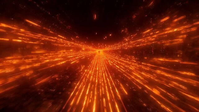 Abstract fiery orange light streaks on a dark background creating motion illusion