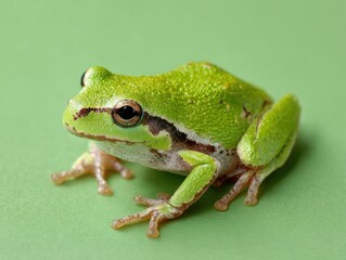Fototapeta premium frog small green isolated on a green background
