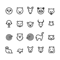 Fototapeta premium A Set of 20 Cartoon Animal Icons in Black and White