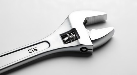 Obraz premium A close-up, isolated photograph of a shiny, adjustable wrench on a neutral background