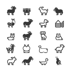 Obraz premium A Set of Farm Animal Icons in Black and White