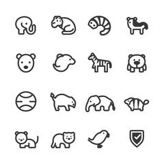 Fototapeta premium A Set of Sixteen Animal Icons in Black and White