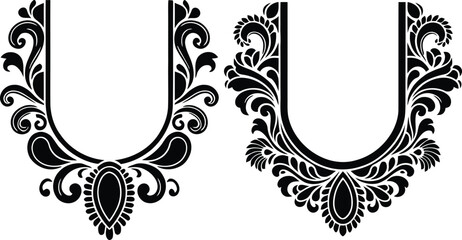 Beautiful traditional ethnic neckline embroidery border design set with floral and paisley motifs for garment. © Ariful420