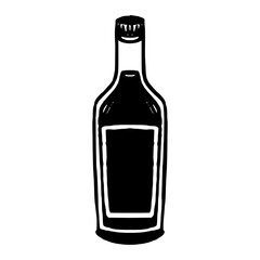 Classic Wine Bottle Sketch with Detailed Hand Drawn Shading.