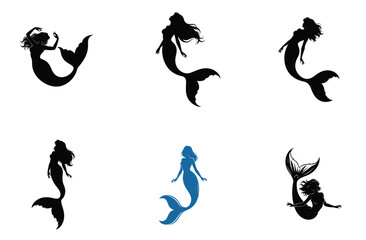 Fototapeta premium Mermaid Silhouette Vector Illustrations Set